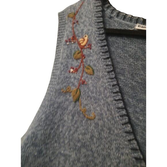 Vintage Capacity Sweater Vest Bird House XL Embroidered Blue Cottage Core Granny - Picture 6 of 7